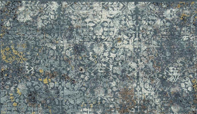 Canterbury collection transitional rug in distressed slate blue and grey tones