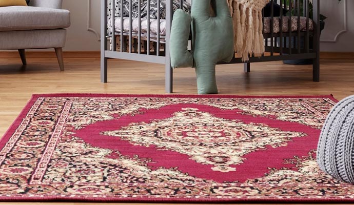 clean oriental rug on floor
