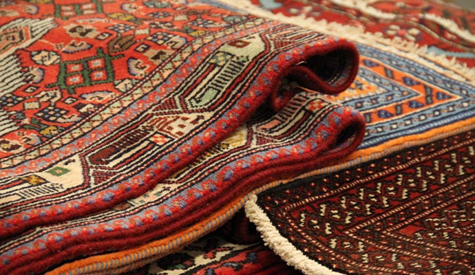 Close-up shot of folded original rugs