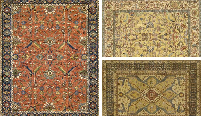 Collage of different types of traditional oriental rugs