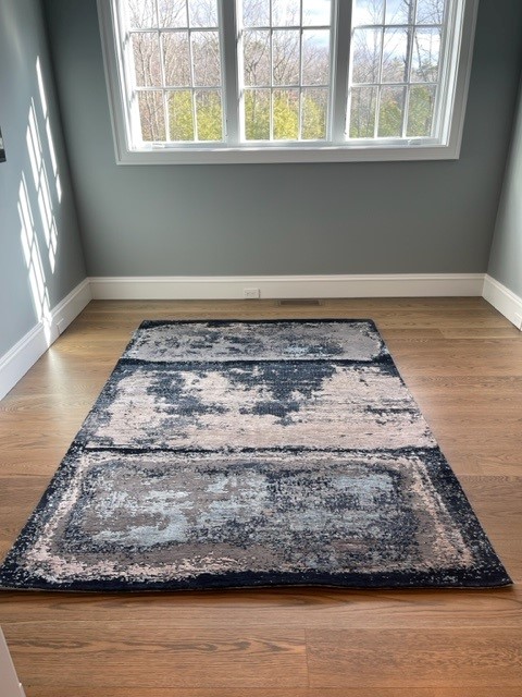 Abstract rug in navy, slate and charcoal