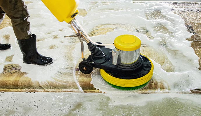 A professional cleaning area rug with equipment