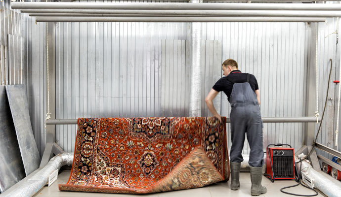 A rug cleaning process with equipment