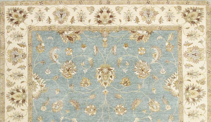 Ziegler 3000 collection oriental rug with light blue field and floral border
